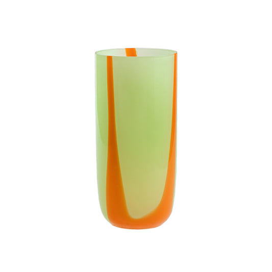 Kodanska Flow Højt Glas Water Glass Green W. Orange Stripes