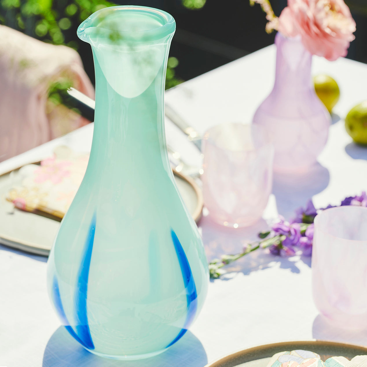 Kodanska Flow Karaffel Carafe / Vase Beige w. Blue Stripes