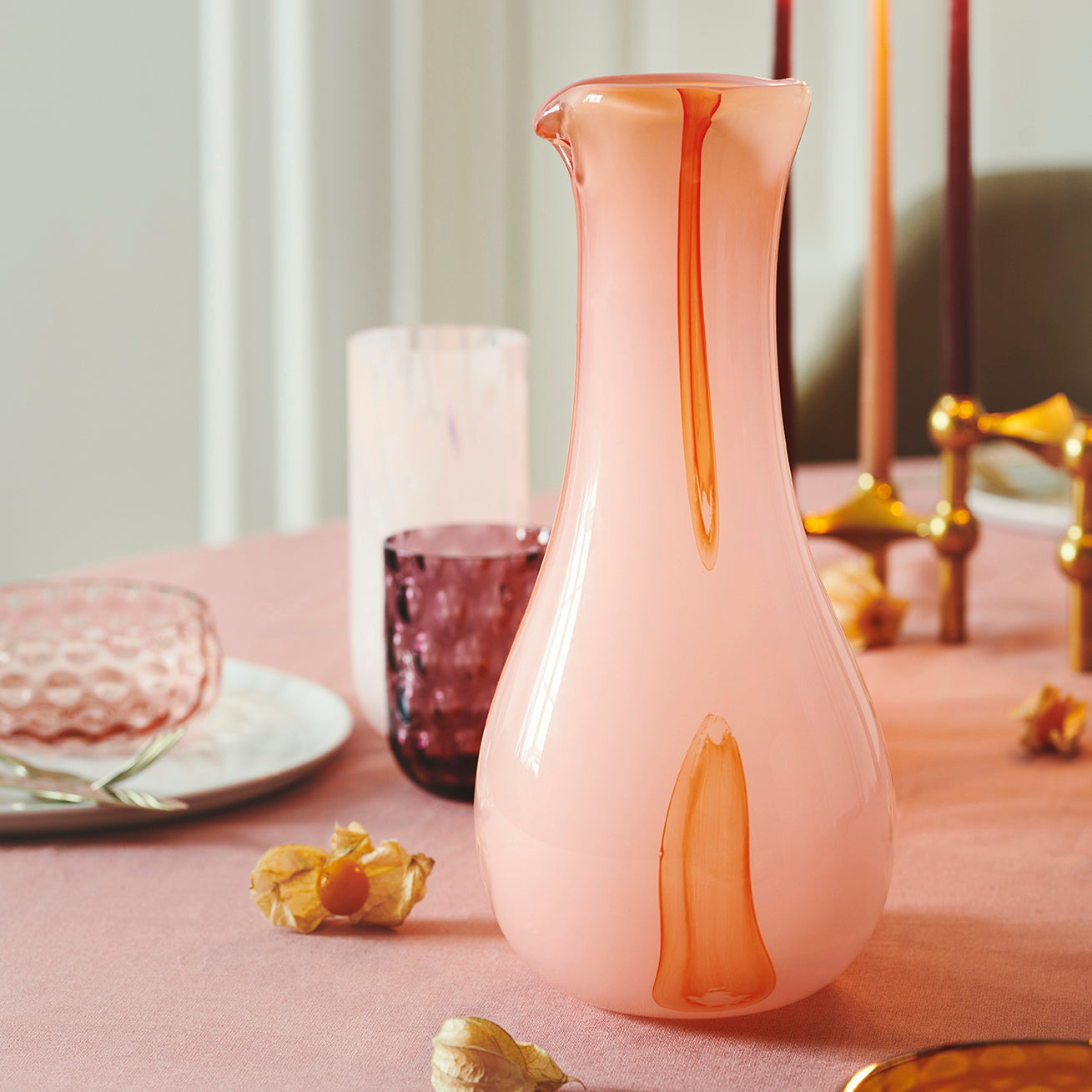 Kodanska Flow Karaffel Carafe / Vase Pink W. Pink Stripes